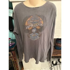 VINTAGE 90'S Y2K HARLEY DAVIDSON GRAY THERMAL WAFFLE FADED LONG SLEEVE TEE TOP
